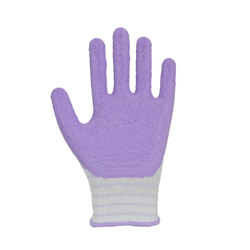 Guantes de trabajo elegantes con pantalla táctil y nuevo patrón de primavera con revestimiento de espuma de látex de color morado-552
