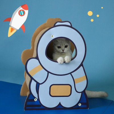Astronaut Standing Cat Scratching Board