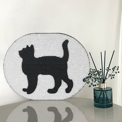 Black Cat Scratching Pad On White Background