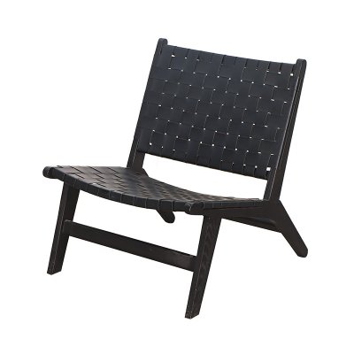 Solid Wood Braided Saddle Leather Beach Leisure Dining Chair