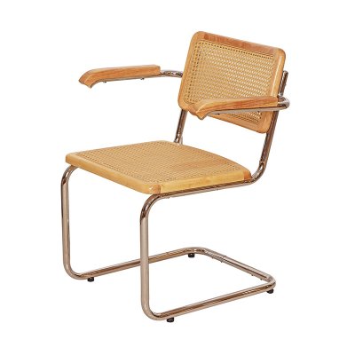 Rattan Wood Armchair Dining Chair with Metal Frame