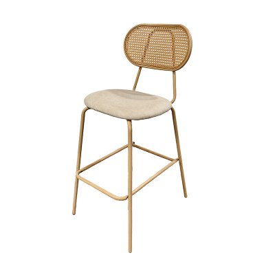 Modern Restaurant Dining Furniture Metal Kitchen High Linen Fabric Rattan Bar Stool Chair 