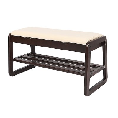 Solid Wood Shoe Rack Bench With Cushion