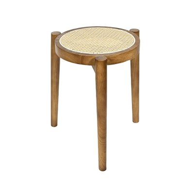 Solid Wood Round Rattan Dining Stool