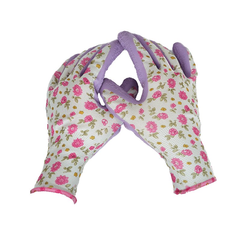 110-1 polyester garden cheap work gloves with latex crinkle palm coating-322