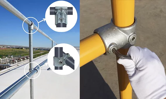 Assembling safety barriers using structural pipe fittings