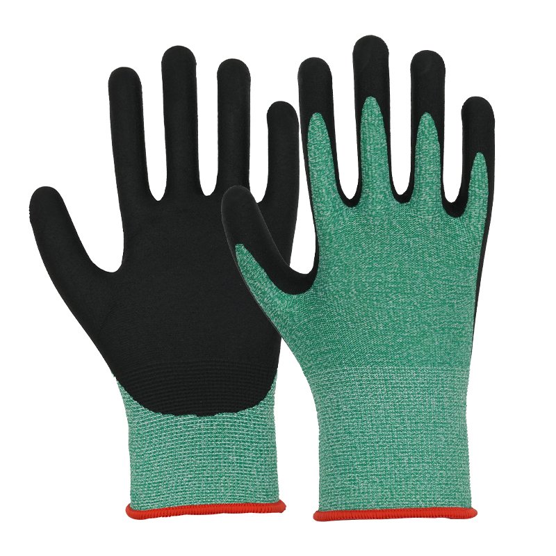 Guantes de trabajo para jardinería con agarre cómodo de espuma de nitrilo de calibre 15 de color verde-536