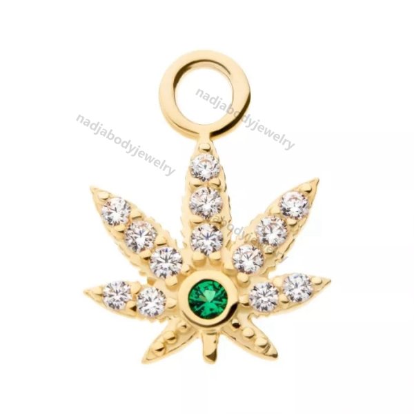 14K Gold Leaf Charm With CZ