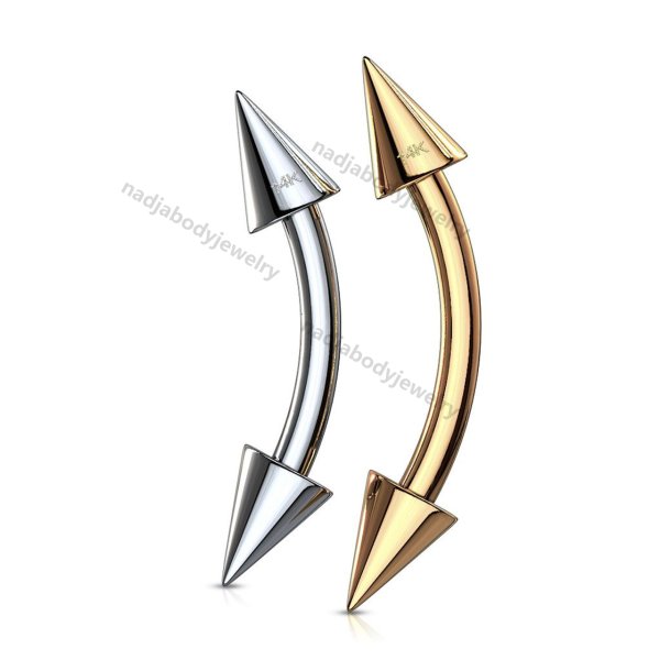 Spike End Eyebrow Curve Ring 14 Karat Solid Gold 16g