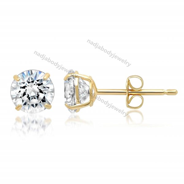14k Solid Yellow Gold Cubic Zirconia Stud Earrings