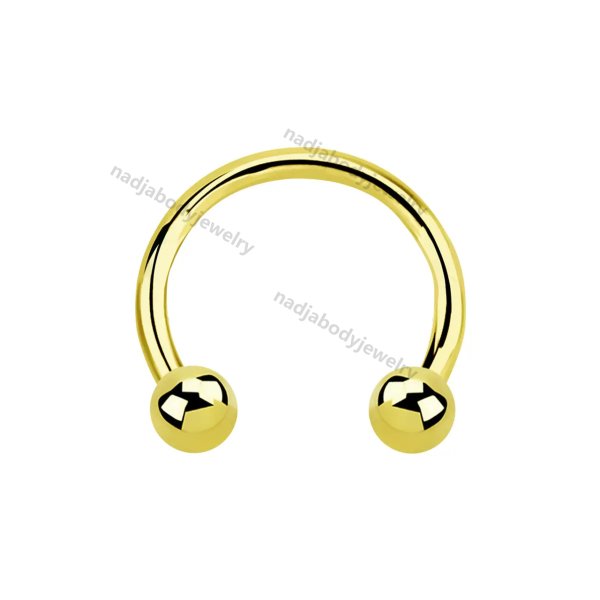 14G-16G 14K Solid Gold Circular Barbell Horseshoe Nose Hoops Ring Ball End Septum Piercing Jewelry 5/16