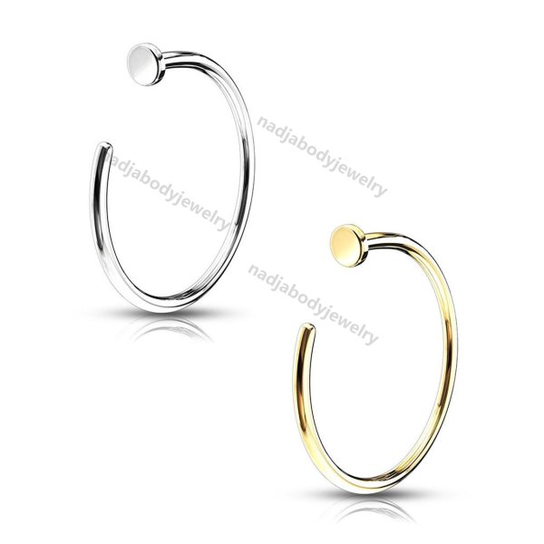 20G 18G Nose Rings Hoop 14K Solid Gold C-Shape Flat Disc Nose Piercing Jewelry 5/16-3/8