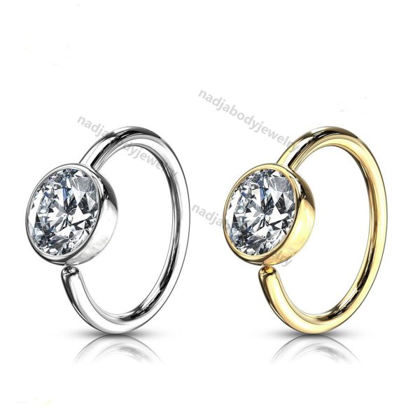 Ball CZ Hoop Ring 14 Karat Solid Gold Bendable 20ga