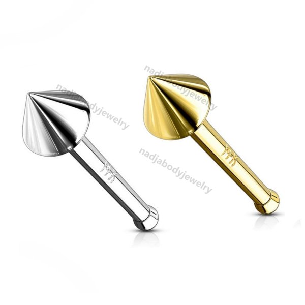 Nose Stud Ring 14 Karat Solid Gold with 2mm Spike Cone Top 20ga