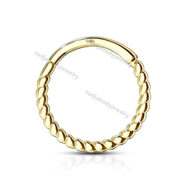 14KT Solid Gold Twisted Rope Braided Segment Hinged Clicker Hoop