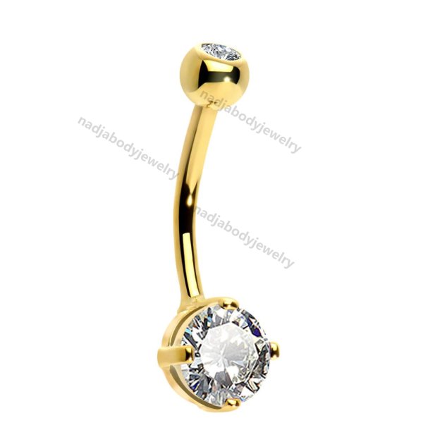 14K Gold Belly Ring 14G Round CZ or Opal Belly Button Ring