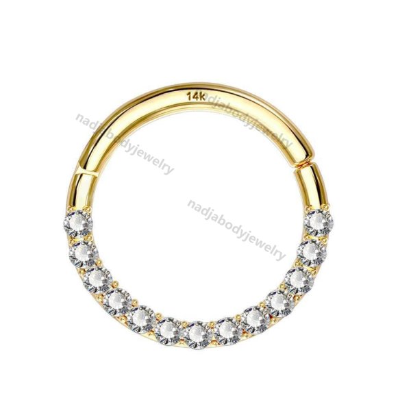 14KT Gold Segment Septum Ring 16G Front CZ Gold Daith Earring