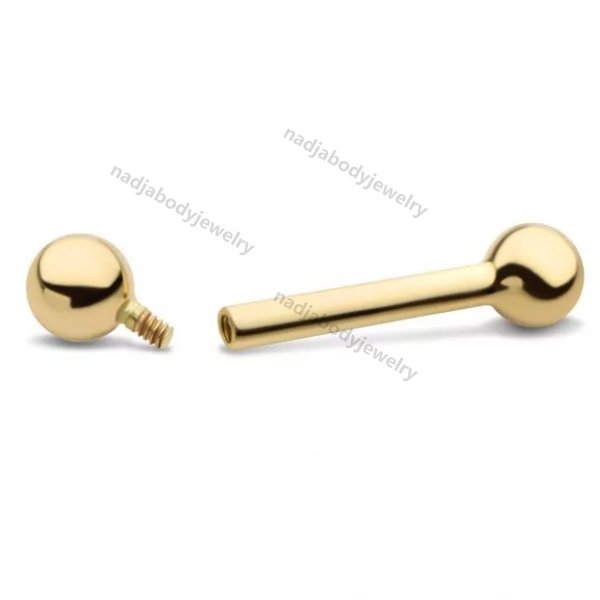 14K Gold Internally Threaded Barbell with 3mm ball end