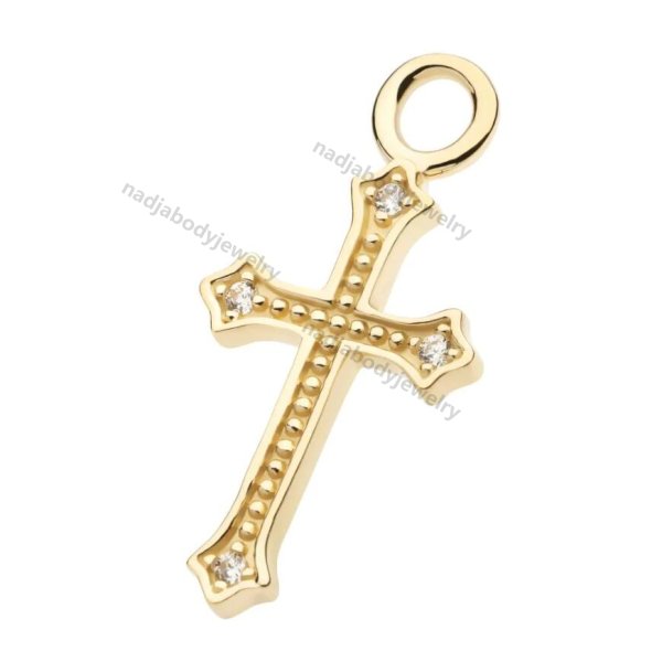 14K GOLD Cross With CZ Charm