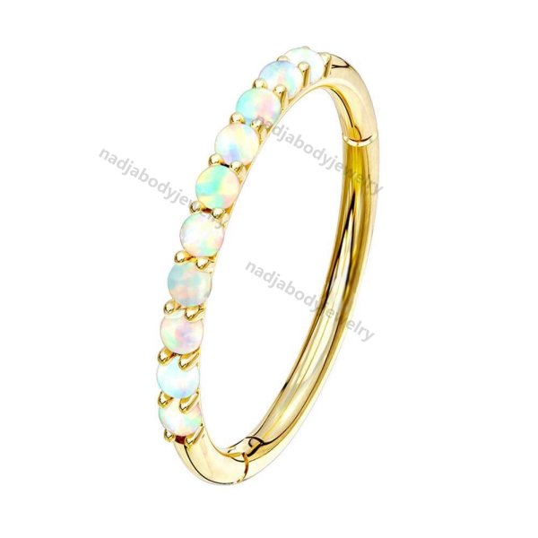14K Gold Helix Hinged Hoop With Opal