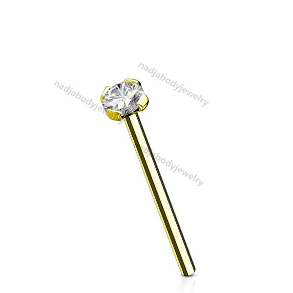 12mm/16mm 14K gold Fishtail nose stud with 2mm gem