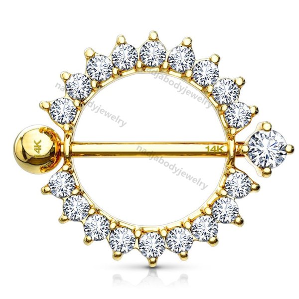 14K solid gold Nipple Shield Ring with CZ