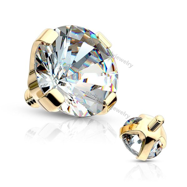 14K solid gold Dermal top with clear gem
