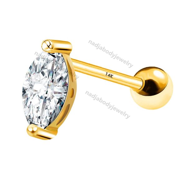 14K Solid Gold 16G/18G MQ CZ Cartilage Earring