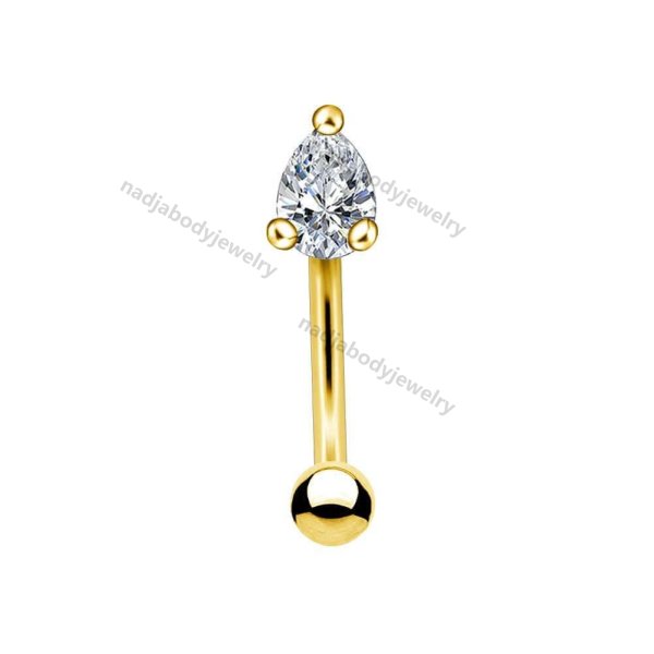14K Solid Gold  Pear drop CZ Eyebrow Ring
