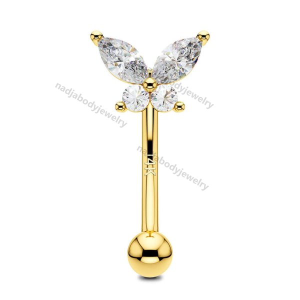 14K Solid Gold Butterfly Rook CZ Earring Cartilage Eyebrow Ring