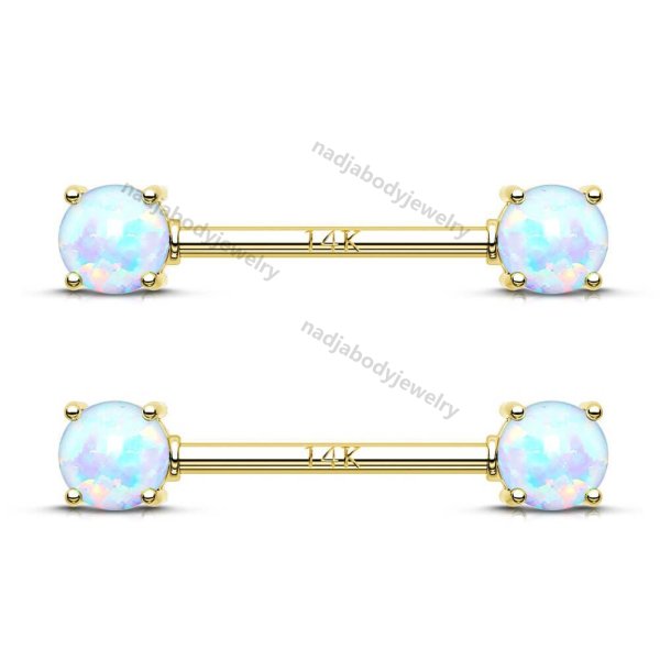 14K Gold Opal Nipple Ring Piercing Barbell