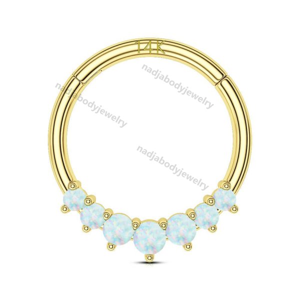14K Gold Forward Facing 7 Opal Hinged Segment Hoop Ring