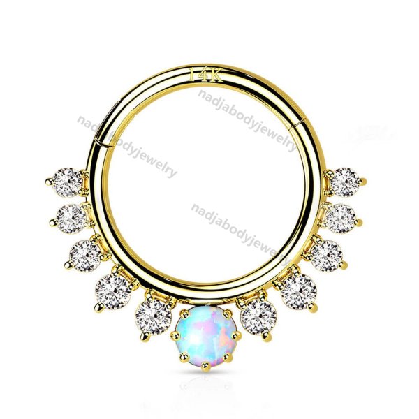 14K Gold 16G CZ Opal Septum Ring Daith Earring