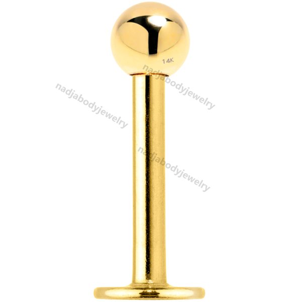 14K Solid Gold Externally Threaded Labret 3mm Ball Stud 