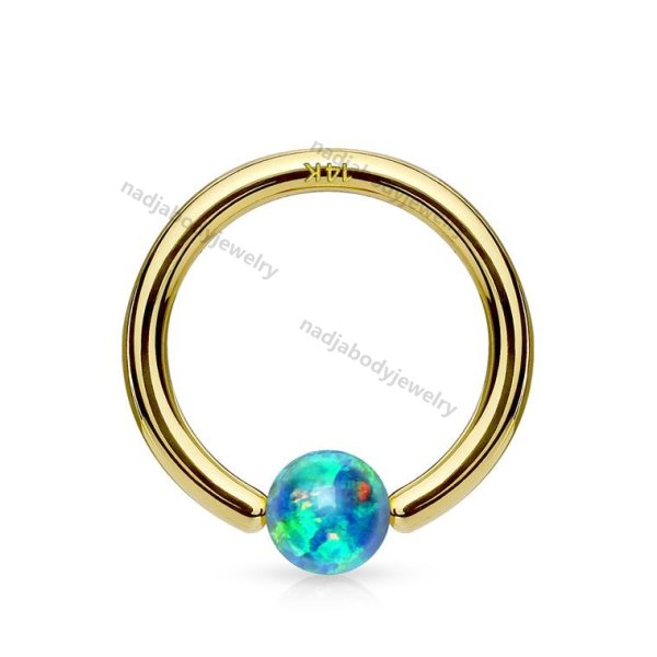 14K Solid Gold Opal Ball Fixed Captive Ring