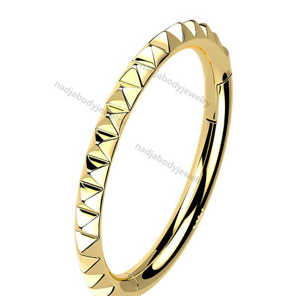 14K Solid Gold Side Facing Pyramid Cut Hinged Segment Hoop Ring