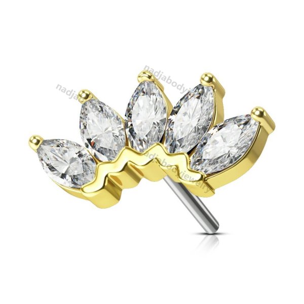 14K Solid Gold 5 Marquise CZ Threadless Top