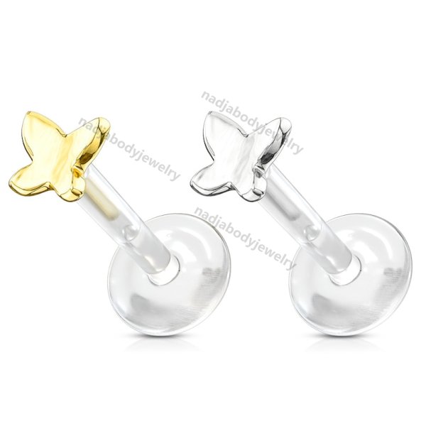 14K Solid Gold Bio Flex Shaft Labret With Butterfly Top