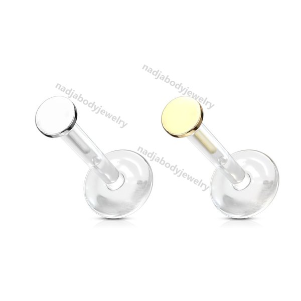 14K Solid Gold Round Top Bio Flex Flat Back Stud