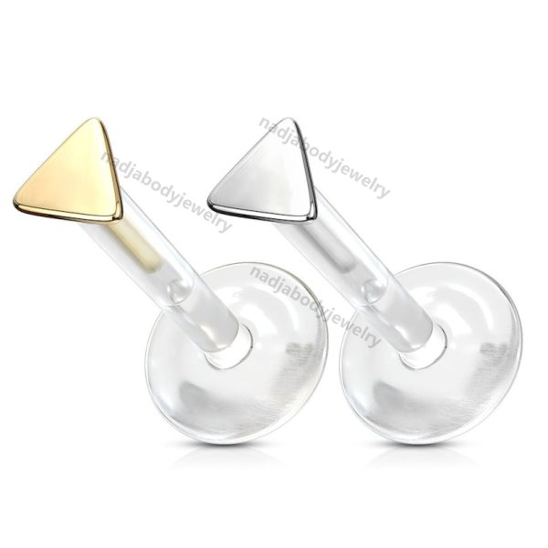 14K Solid Gold Bio Flex Flat Back Labret With Triangle Top