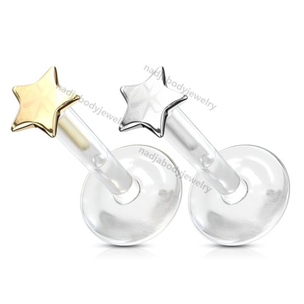 14K Solid Gold Bio Flex Flat Back With Star Top 