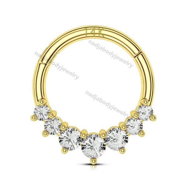 14K Gold CZ Daith Cartilage Hoop 16G Septum Ring