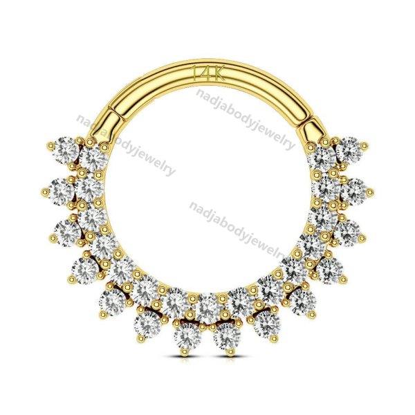 14K Gold CZ Septum Ring 16G Daith Cartilage Hoop