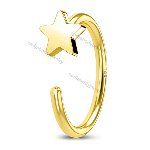 14K Gold 18G Star Half Hoop Nose Ring