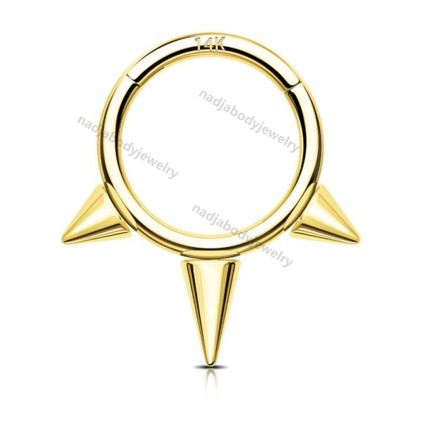 14K Solid Gold 16G Triple Spikes Hinged Septum Ring