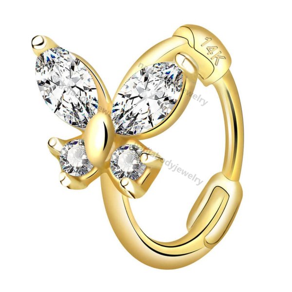 14K 20G Tragus Rook Piercing Hoop Butterfly Tragus Earring