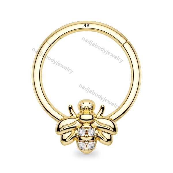 14K Gold Bee Hoop Daith Helix Tragus Earrings 16G Septum Nose Ring