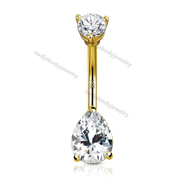 14KT Gold Teardrop CZ Belly Button Rings 14G Navel Ring