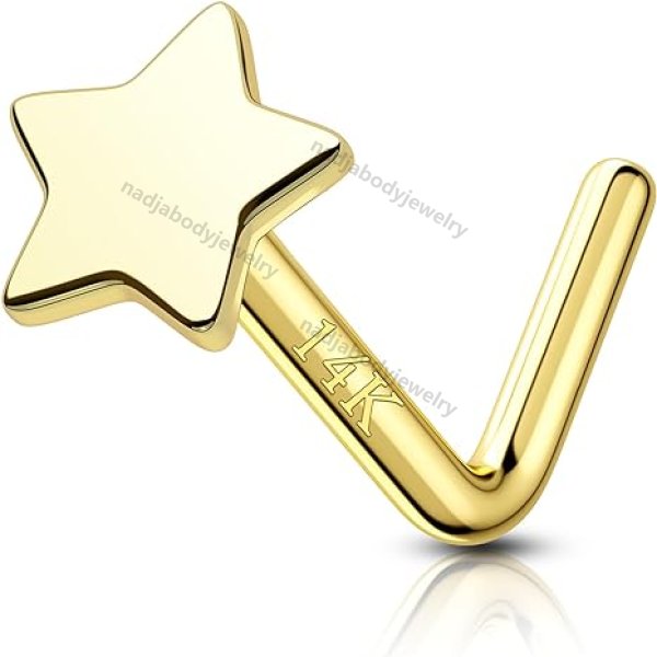 14K Gold 20G L Bend Star Nose Stud