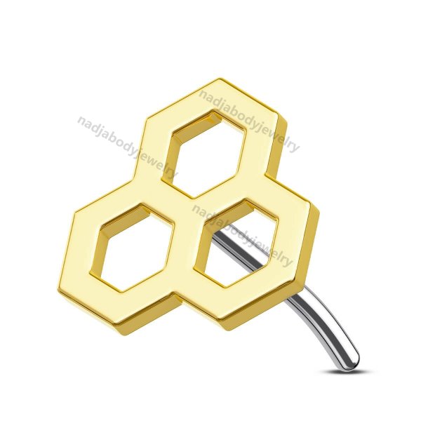 14K Solid Gold Honeycomb Threadless Labret Stud